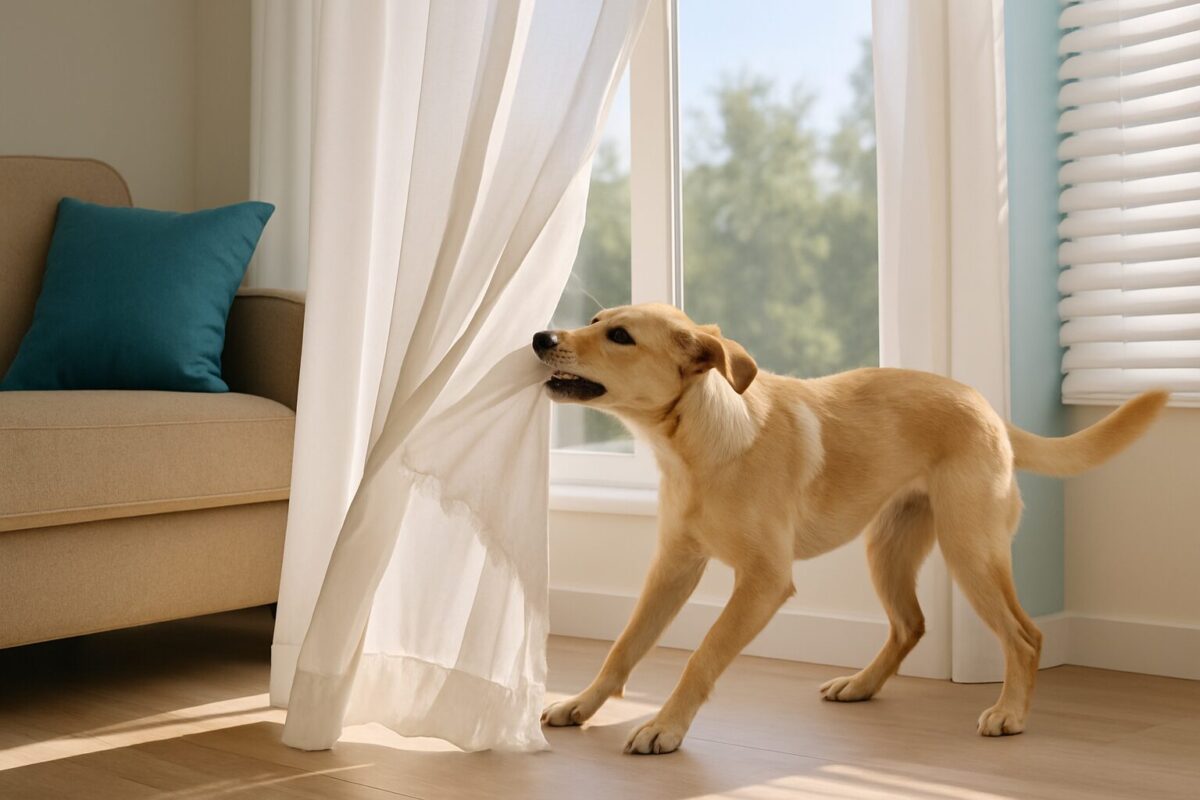 犬がカーテンやブラインドを引っ張る・噛む理由とは？家の中がボロボロになる前に知っておきたい原因と対処法