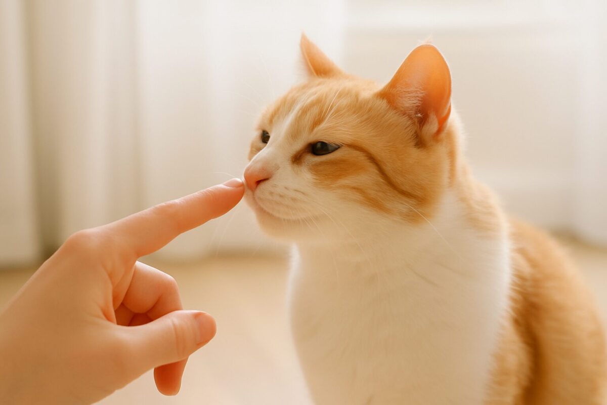 猫に指先を向けると匂いを嗅ぐ理由。猫が指先を嗅ぐ・舐める行動の意味について